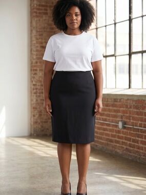 Jones New York Platinum Collection Black Pencil Skirt with Clean Waistline 14W